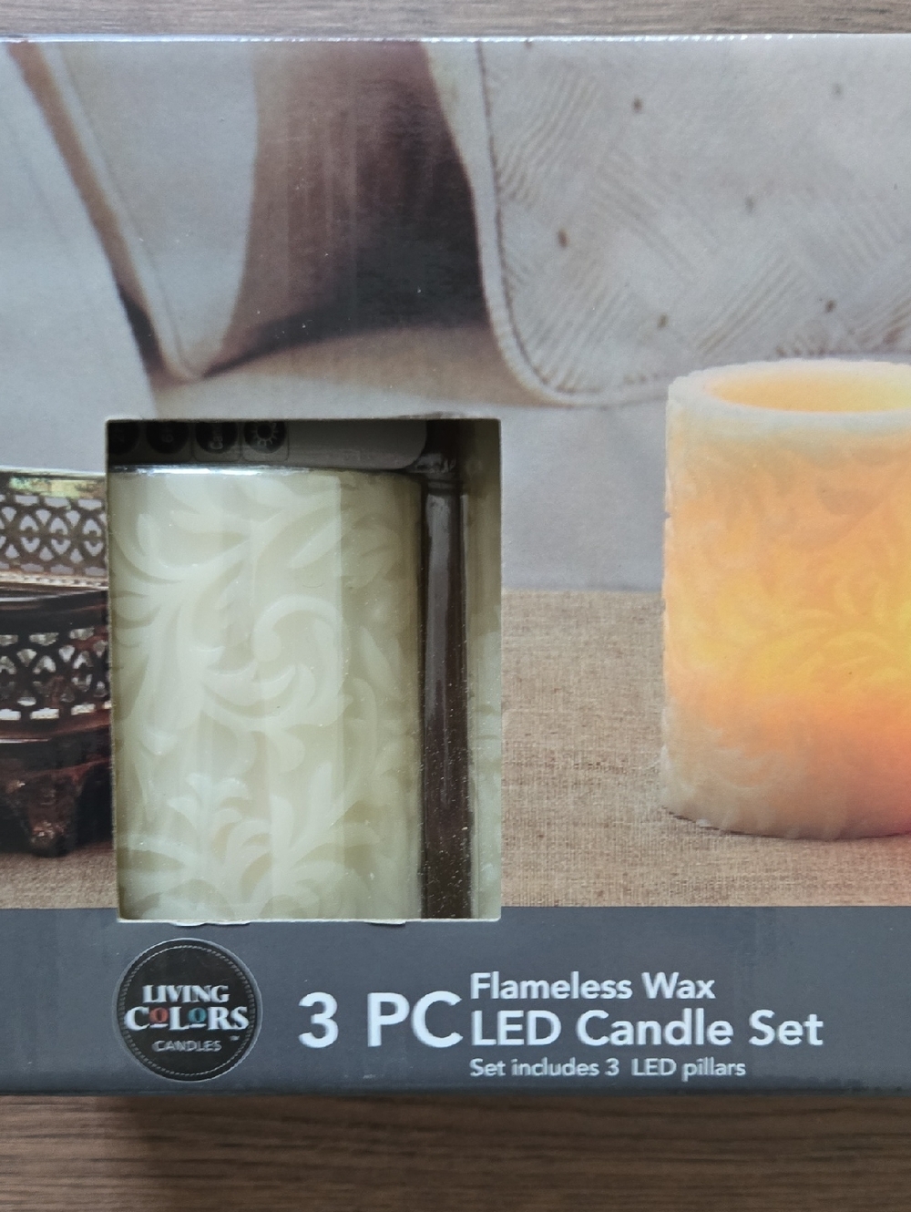 Flameless Wax LED Candle Set - 3 Pc (Cream) - Picture 2 of 5